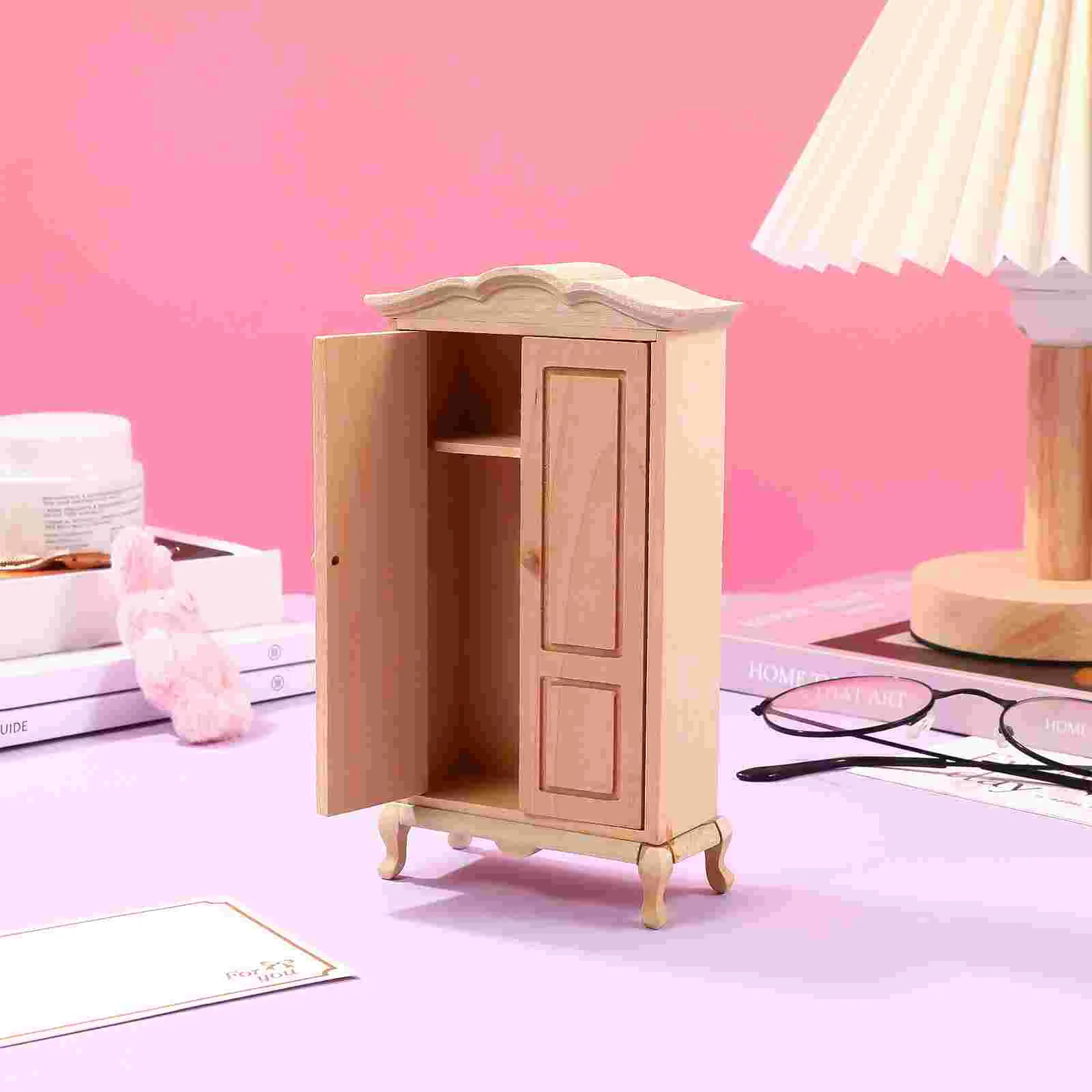 

Wardrobe Model Toy House Cabinet Furniture Wooden Playset Miniature Dollhouse Decor Accessories for