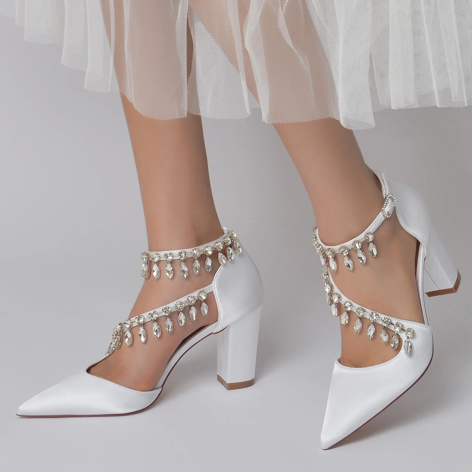Thick Heel Lady Satin Evening Dress Shoes Pointed Toe with Twisted Strap Crystal Tassel Bridal Wedding Party Prom Pumps White
Thick Heel Lady Satin Evening Dress Shoes Pointed Toe with Twisted Strap Crystal Tassel Bridal Wedding Party Prom Pumps White