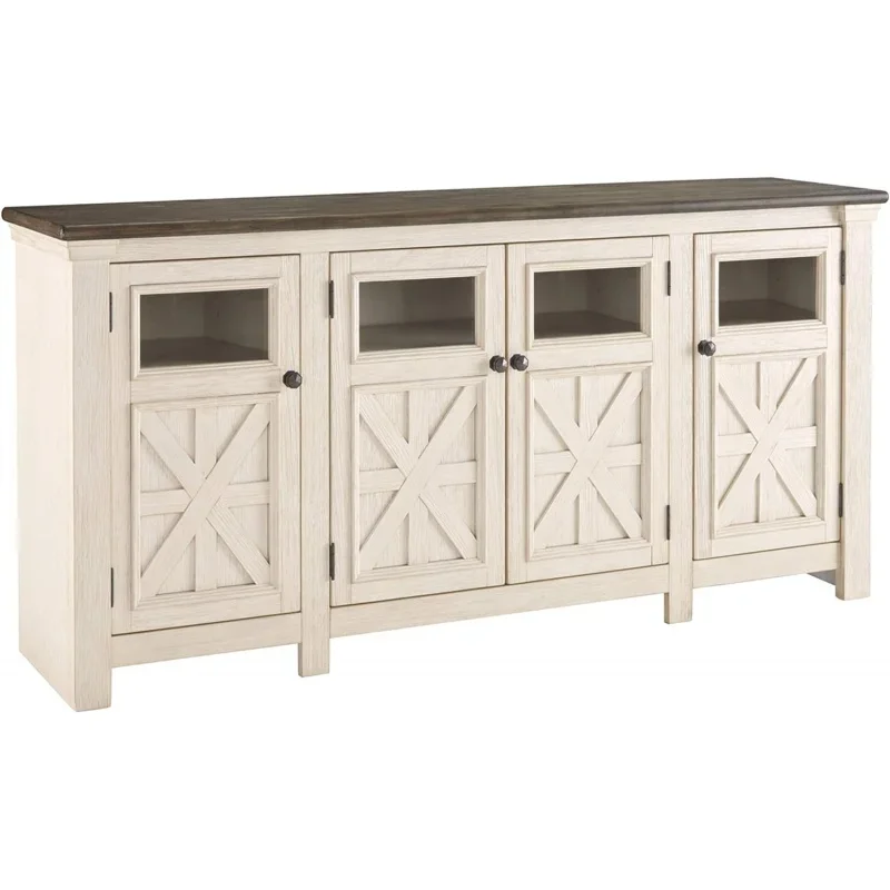 

Signature Design by Ashley Bolanburg Two Tone Farmhouse TV Stand, Fits TVs up to 72", 3 Cabinets and Adjustable Storage Shelves,