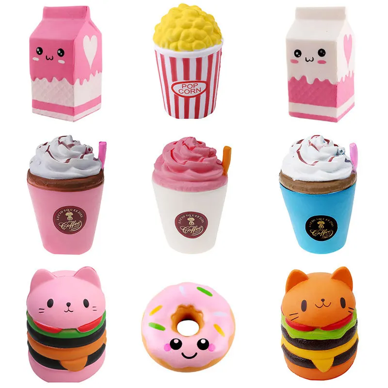 

New Cute Popcorn Cake Hamburger Squishy Unicorn Milk Slow Rising Squeeze Toy Scented Stress Relief for Kid Gifts Toys