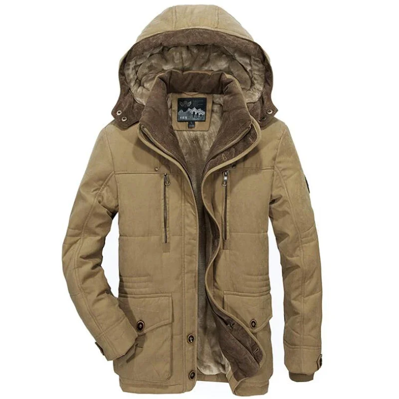 

Winter Thicken Jacket Men Plus Size 5XL 6XL 7XL Outerwear Windbreaker Cotton Fleece Coat Mens Military Multi-Pocket Hooded Parka