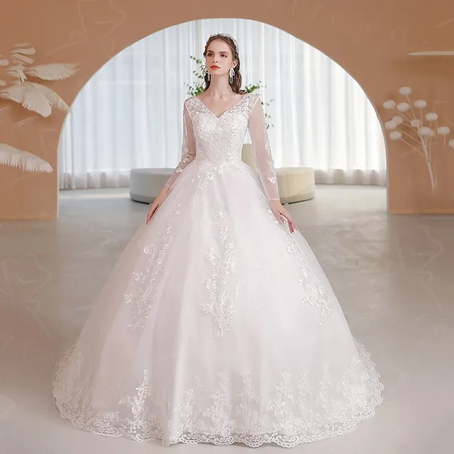 Robe De mariée moderne à manches longues et fleurs, luxueuse robe De bal en dentelle, photos réelles, nouvelle collection 2022 2