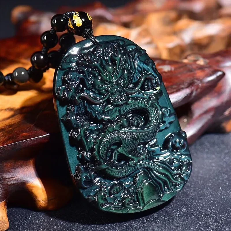 

Genuine Natural Color Obsidian Dragon Pendant Necklace Carved Fashion Charm Jewelry Gemstone Accessories Amulet Gifts for Men