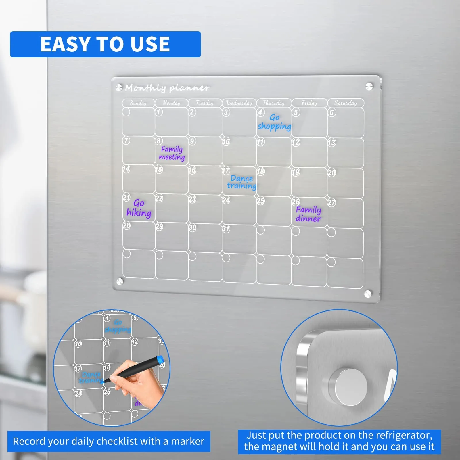 Magnetic Acrylic Board for The Refrigerator Daily Weekly Monthly Planner Marker Board Dry Erase Magnetic Calendar Memo Board
Magnetic Acrylic Board for The Refrigerator Daily Weekly Monthly Planner Marker Board Dry Erase Magnetic Calendar Memo Board