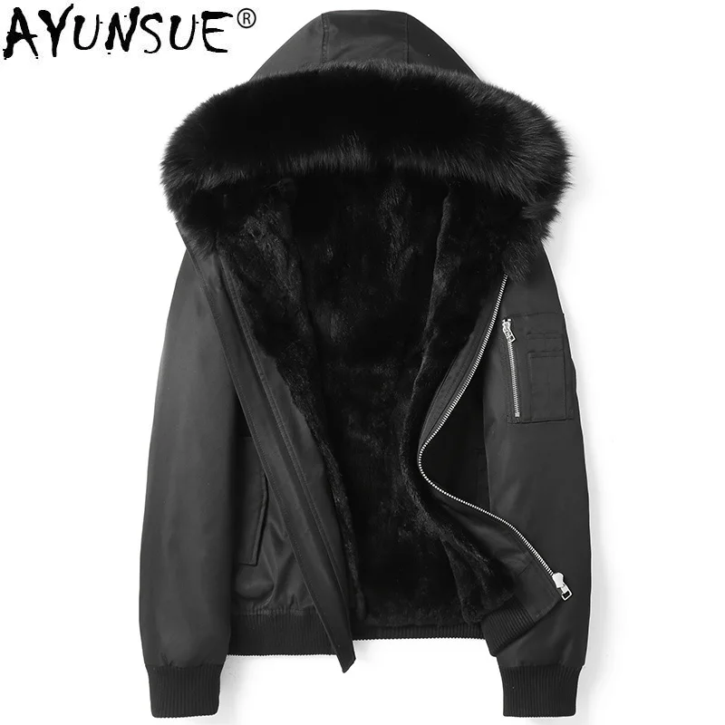 

AYUNSUE 2020 Parka Real Fur Coat Men Winter Jacket Rabbit Fur Liner Fox Fur Collar Hooded Parkas De Hombre D09A9722 KJ3015