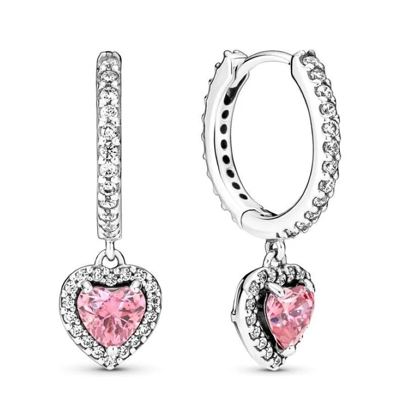 

Authentic 925 Sterling Silver Sparkling Halo Heart With Crystal Hoop Earrings For Women Wedding Gift Fashion Jewelry