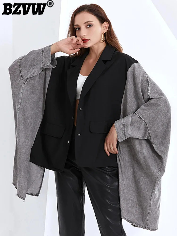 

Женское лоскутное пальто BVZW с рукавом летучая мышь, свободное повседневное пальто с отложным воротником и длинным рукавом, модная уличная одежда 2024, 25X4097