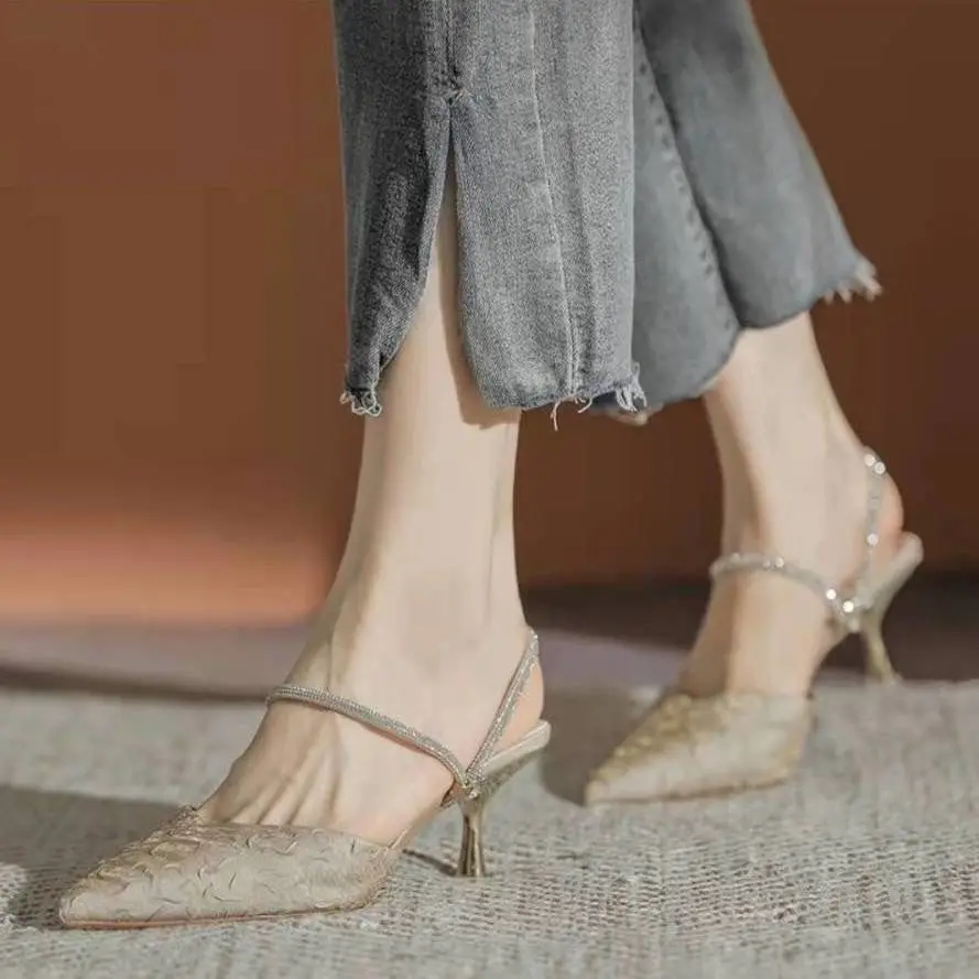 Footwear Stiletto Women's Shoes Slippers Summer 2023 Beige Sandals for Woman Rhinestones Diamond Thin Heels Pointed Toe Closed F
Footwear Stiletto Women's Shoes Slippers Summer 2023 Beige Sandals for Woman Rhinestones Diamond Thin Heels Pointed Toe Closed F