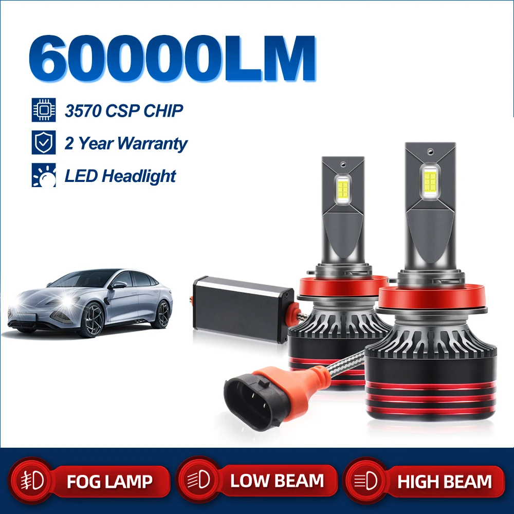 

2Pcs 60000LM H7 LED Headlight Bulbs Canbus 120W H1 H4 H11 H13 9005 HB3 9006 HB4 Car Lights 12V Auto Fog Lamps 6000K White