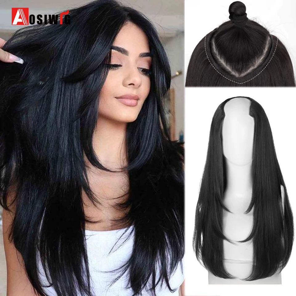 

Women's V-Shaped Long Hair Extension Synthetic Wig Layered Hair Extension Hair Pad Fluffy Top Increase Hair Volume