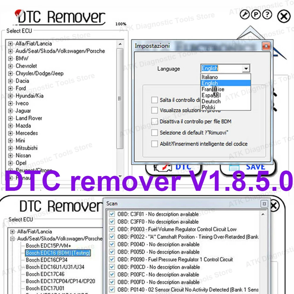 

MTX DTC Remover 1.8.5.0 With Keygen+9 Extra ECU Tuning SW Software ECU Fault Code Remover For KESS KTAG FGTECH OBD2 Software