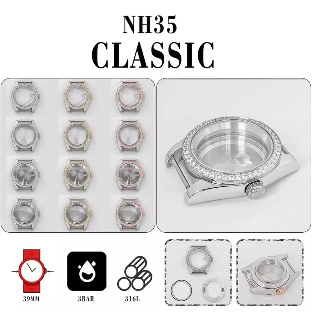 

Аксессуары для модифицированных часов: 39 мм, вечная сталь с искусственным камнем, сапфировое стекло для движения NH35/36