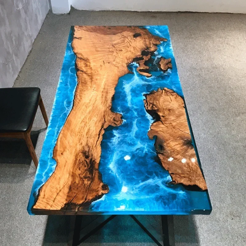 

Custom Light luxury walnut epoxy resin solid wood board log tea table river creative personalized customization