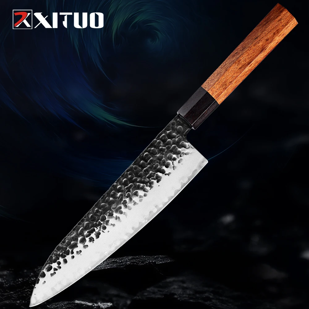 XITUO 8-дюймовый японский шеф-нож Gyuto профессиональный ручной Кованый кухонный шеф-нож 3-слойный 9CR18MOV Высокоуглеродистый нож для мяса суши 
XITUO 8-дюймовый японский шеф-нож Gyuto профессиональный ручной Кованый кухонный шеф-нож 3-слойный 9CR18MOV Высокоуглеродистый нож для мяса суши