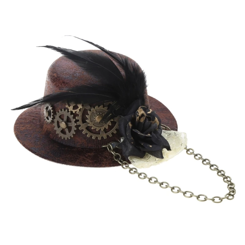 

Steampunk Victorian Gears Mini Top Hat Gothic Cap Hair Clip Bowler for Women Halloween Photography Costume Accessories