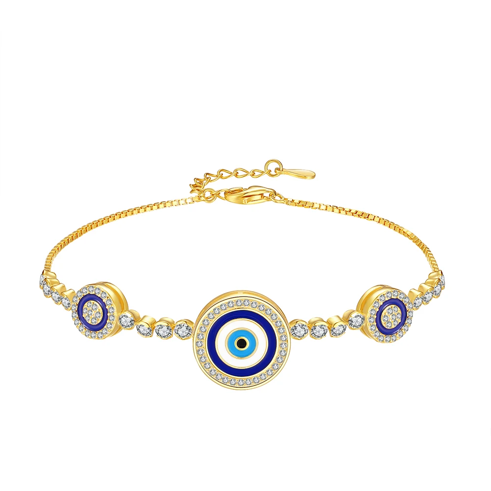 

925 Sterling Silver 18K Gold Evil Eye Bracelet Cubic Zirconia Jewelry Mothers Day Christmas Best Gifts for Women Girls Daughter