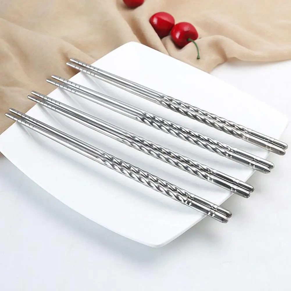

5 Pairs Stainless Steel Chopsticks Non-slip Chinese Food Metal Sticks Reusable Sushi Chopsticks Set Tableware Kitchen Tools