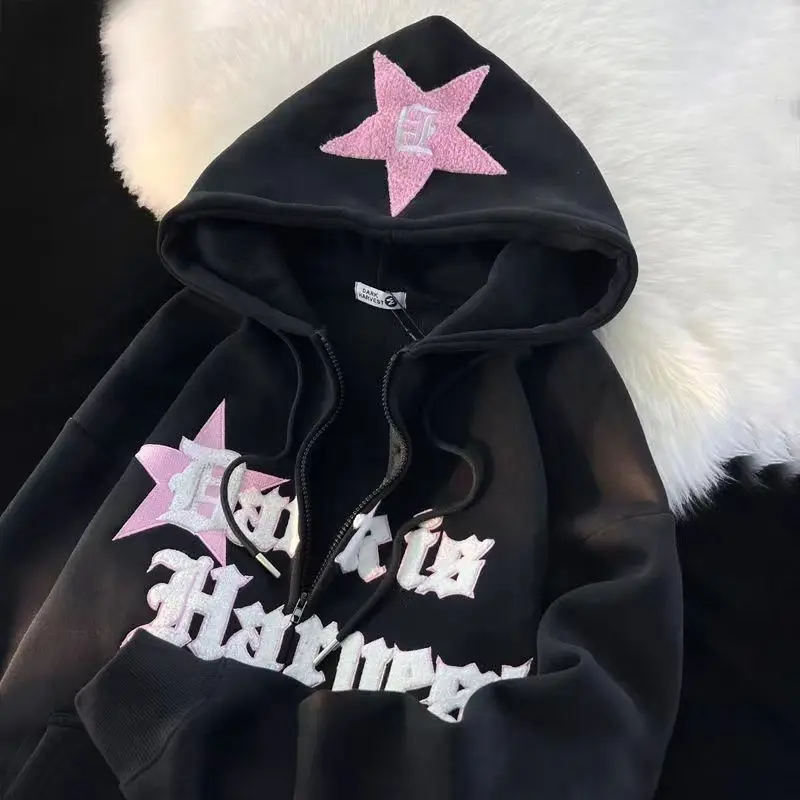 American retro embroidered star hooded sweatshirt for women in autumn and winter oversize trendy couple coat oversized hoodie
American retro embroidered star hooded sweatshirt for women in autumn and winter oversize trendy couple coat oversized hoodie