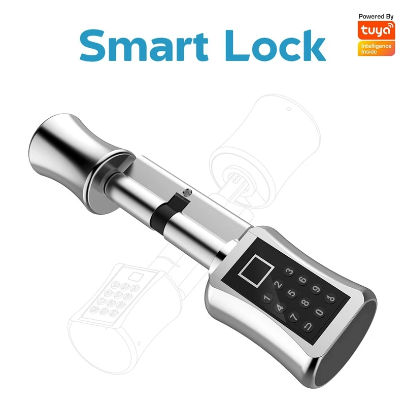 

4 In 1 Bluetooth Fingerprint Cylinder Lock Tuya APP Biometric Electronic Smart Door Lock Password Coded Keypad Keyless Door Lock