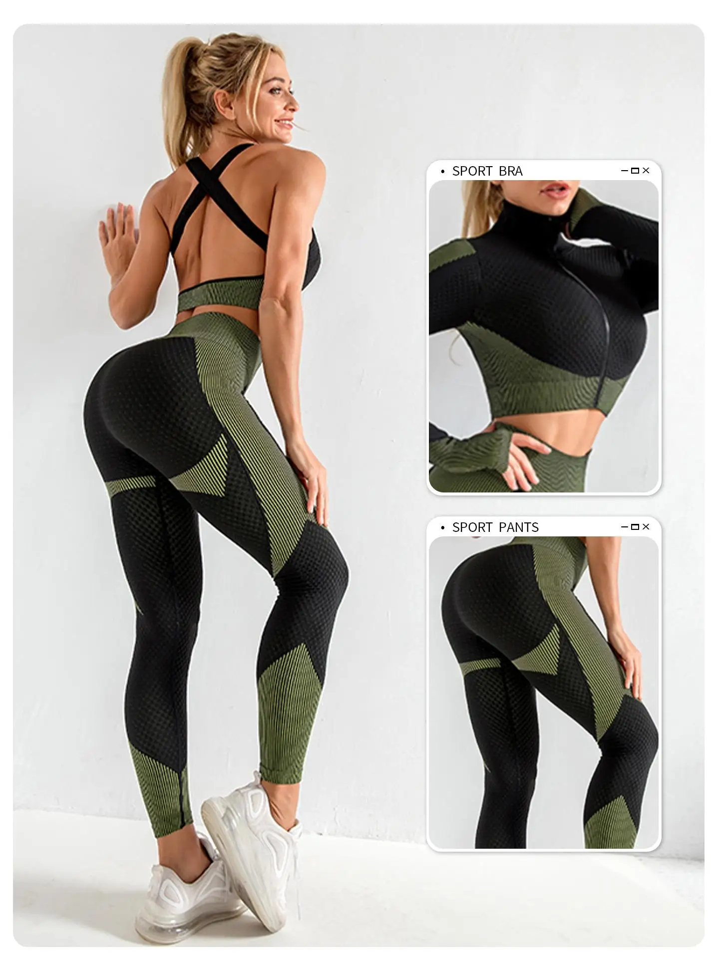Athleisure Set High Waist Compression Leggings Sets Seamless Padded Breathable Moisture Set Lightweight Zip Up Jacket Sets 4