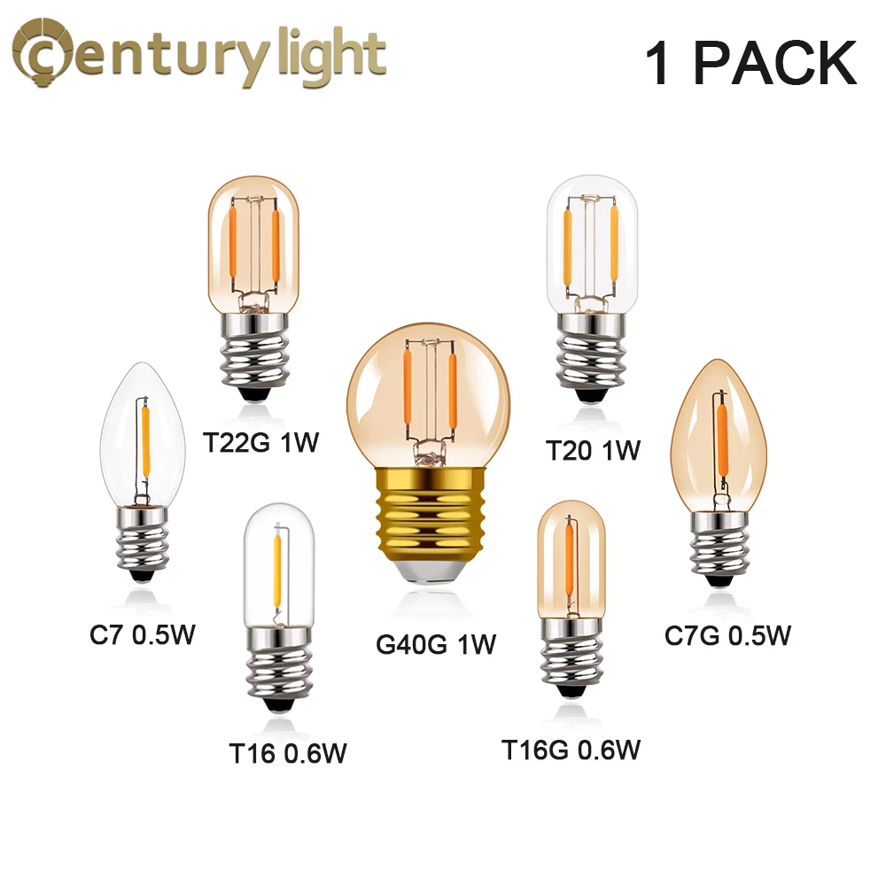 

E14 E27 Led Dimmable Lamp 220V C7 T22 G40 Chandelier Night Lamp 0.5W 1W Warm white 2200K 2700K Vintage LED Filament Light Bulb