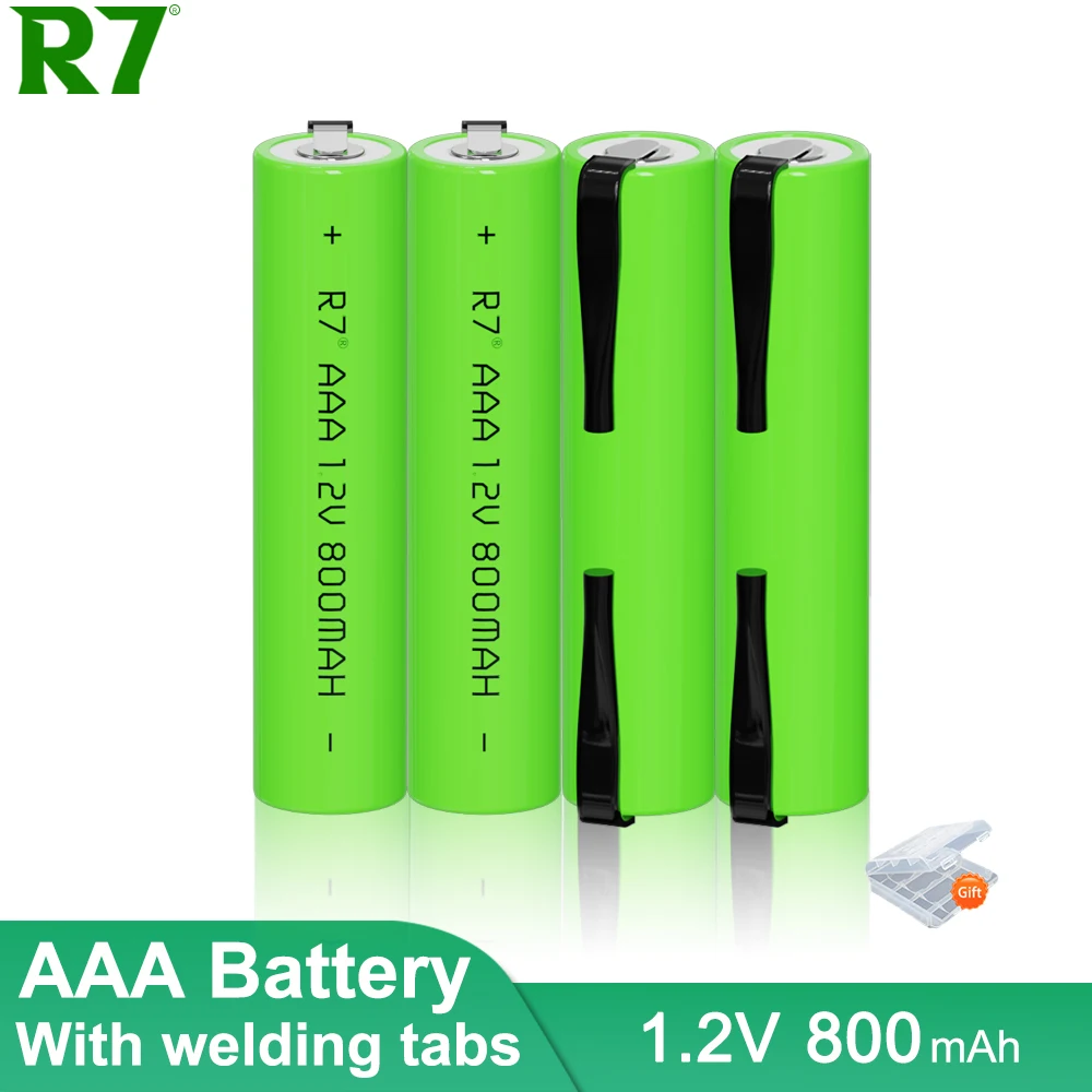 

R7 1.2V Ni-MH 800mAh AAA Rechargeable Battery Cell Green Shell with Welding Tabs for Philips Electric Shaver Toothbrush Razor