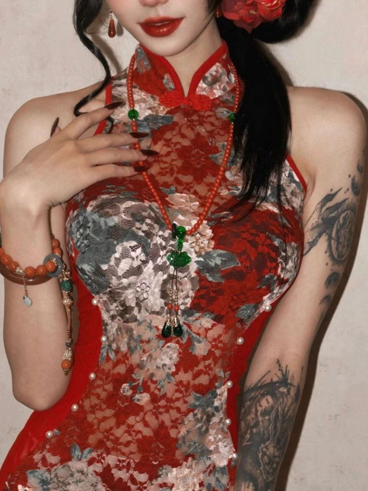 

Винтажное приталенное платье в китайском стиле, женское летнее пикантное Элегантное платье без рукавов, женское цельное платье-корсет с открытой вилкой, 2024