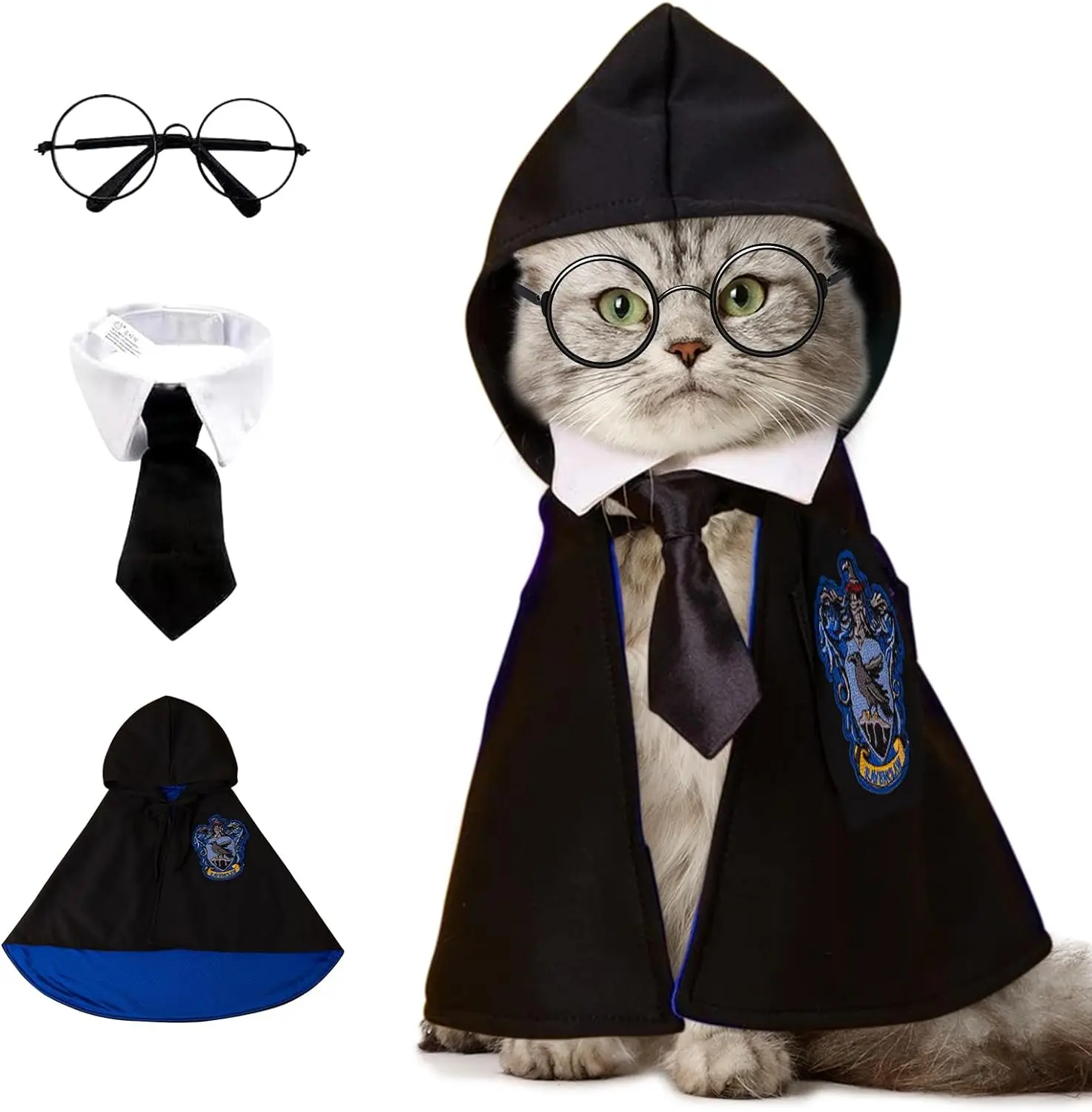 

Dog Costume Pet Cat Cosplay Cloak College Pet Clothes Small Magic Cloak Spring and Autumn Clothes Glasses Necktie Dog Pet Shawl