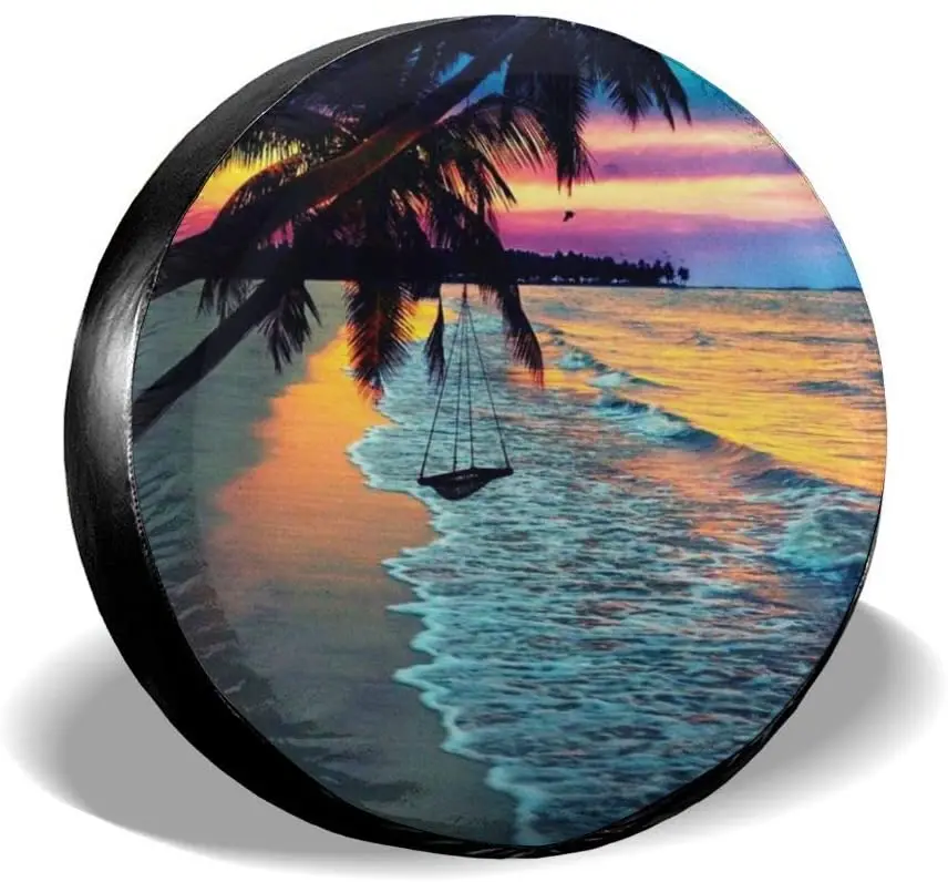 

Coconut Beach Sunset Hammock Spare Tire Cover Waterproof UV Sun Wheel Covers Fit for Trailer, RV, SUV 17 Inch