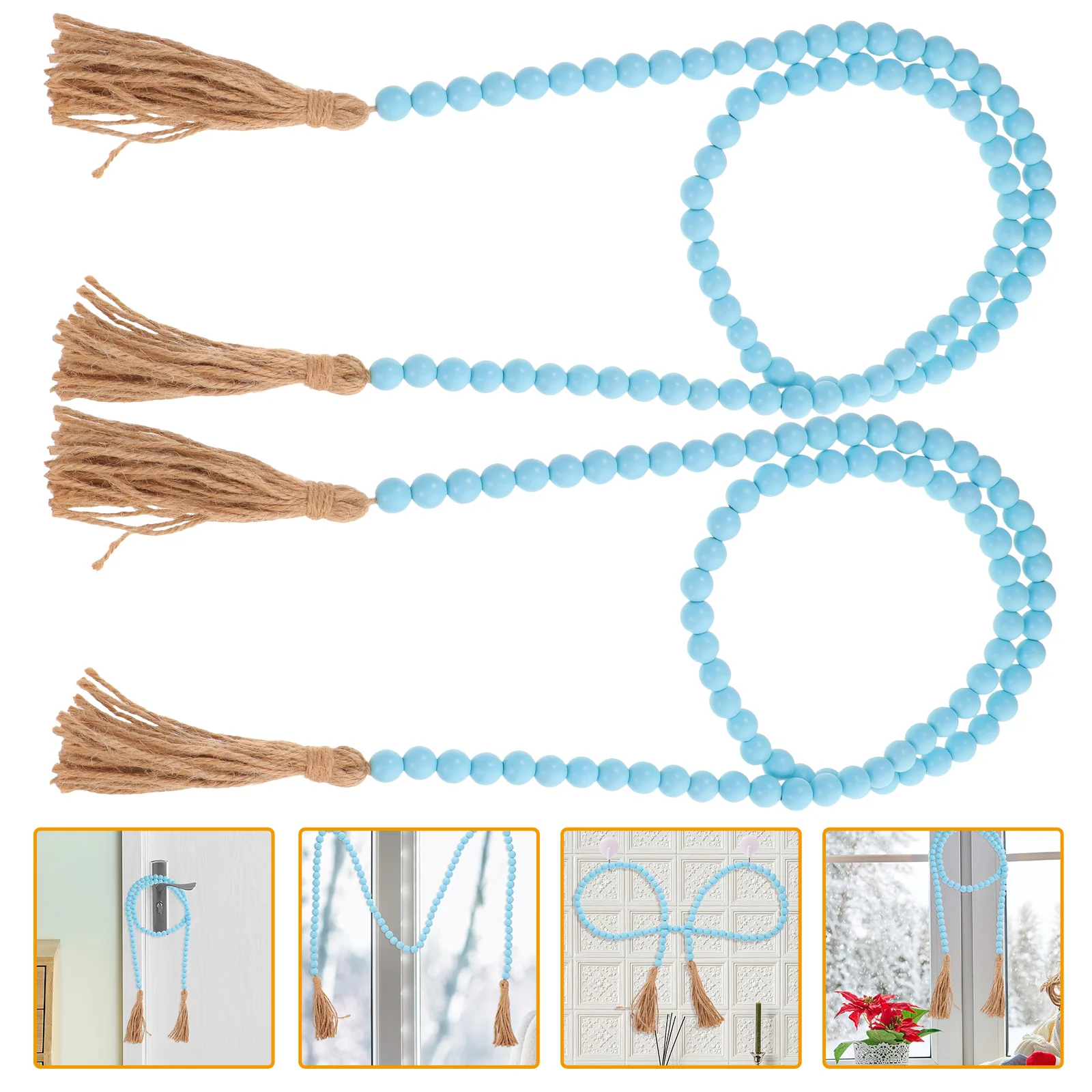 

Wooden Handmade Boho DIY Rattan Natural Wood Bead Garlands Garland Farmhouse with Tassels Wall Hanging Home Decoration