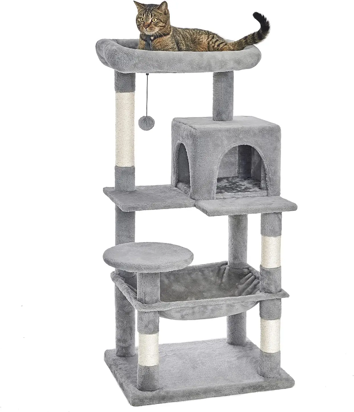 

inches Cat Tree Multi-Level Cat Tower with Sisal-Covered Scratching Posts, Plush Perches, Hammock and Condo for Cats Light Gray