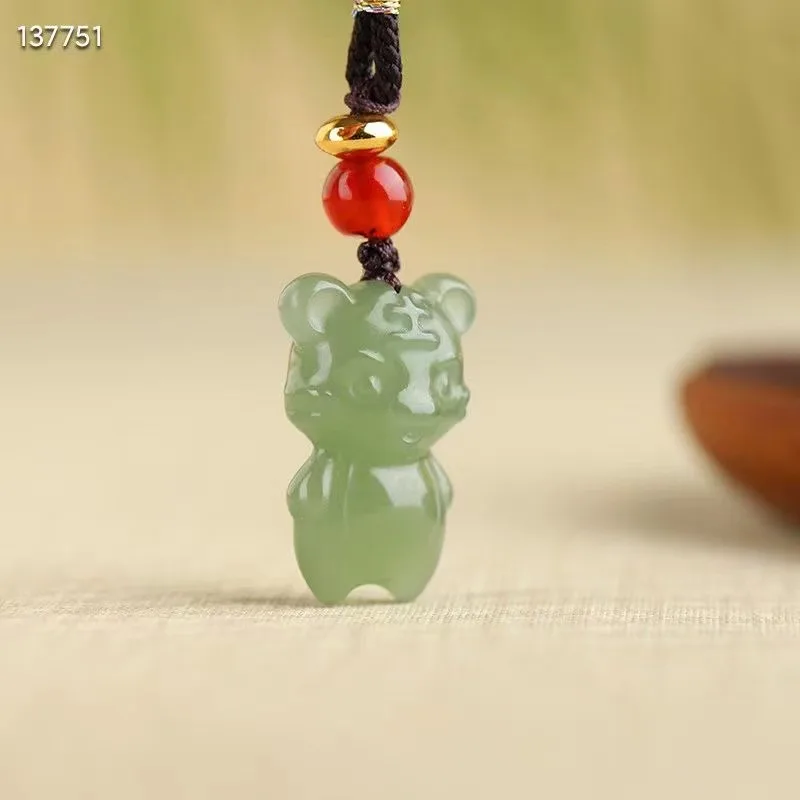

Natural 100% real green hetian jade carve Zodiac Tiger pendant Bless peace necklace jewellery for men women gifts luck