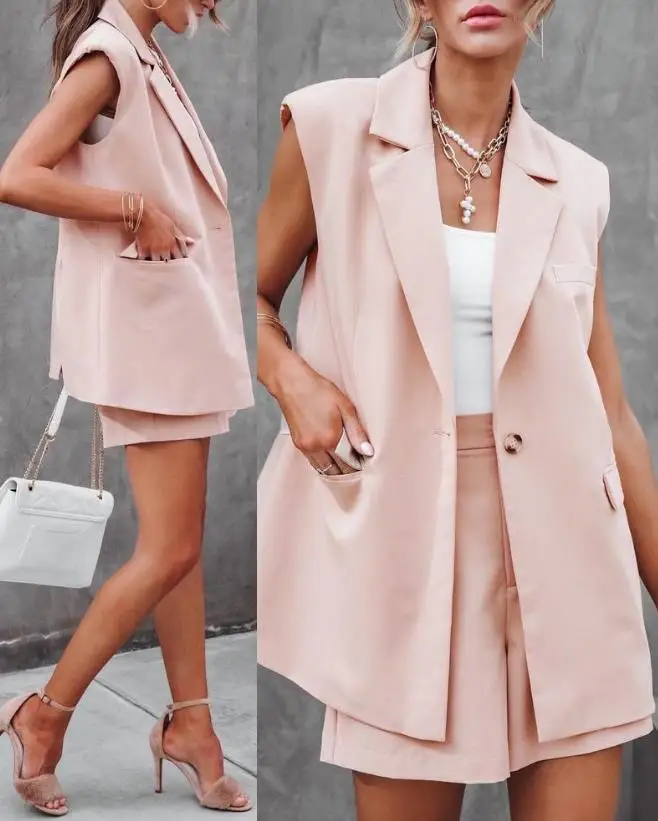 Lapel Collar Blazer Vest Shorts Set Elegant Notched Collar Sleeveless Daily Work Women's Temperament Set
Lapel Collar Blazer Vest Shorts Set Elegant Notched Collar Sleeveless Daily Work Women's Temperament Set
