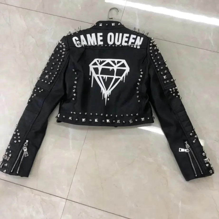 Rivet beading soft pu leather coats Women letter printed Leather Jacket Punk Rock Cropped Jackets faux coat F2191
Rivet beading soft pu leather coats Women letter printed Leather Jacket Punk Rock Cropped Jackets faux coat F2191