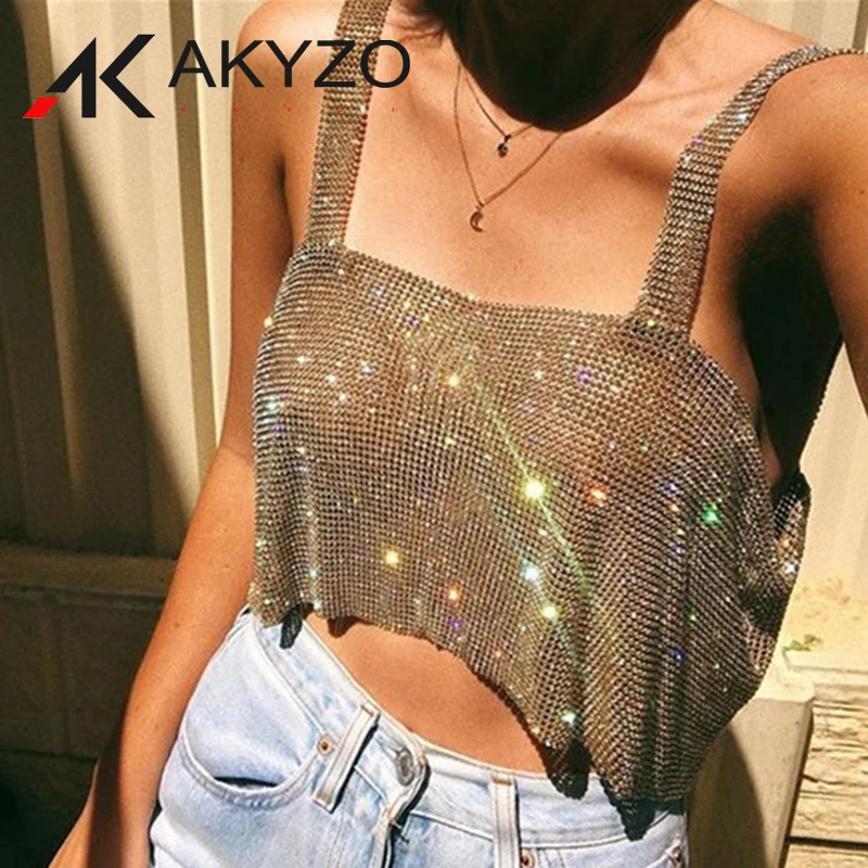 

Full Diamonds Sequins Cami Cropped Topтоп женский Fashion Backless Straps camisole Bling Rhinestones Party Crop Top for Women