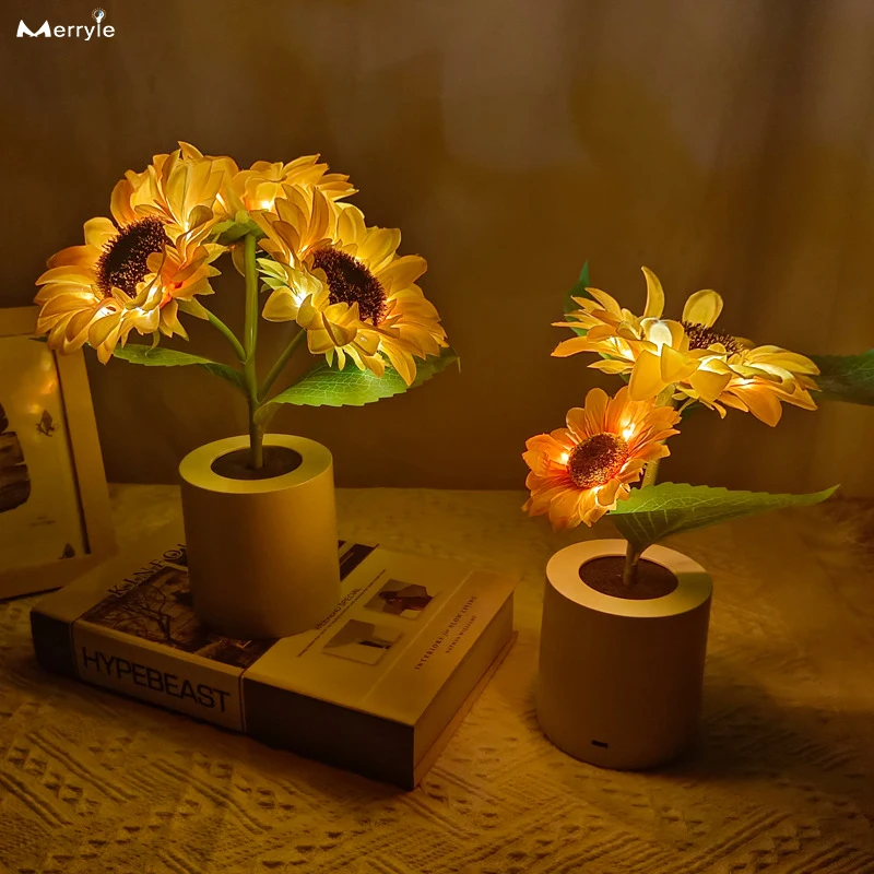 

Artificial Tulip Sunflower Decorative Light Rechargeable Bedroom Lamp Creative Night Light for Kids Friend Birthday Holiday Gift