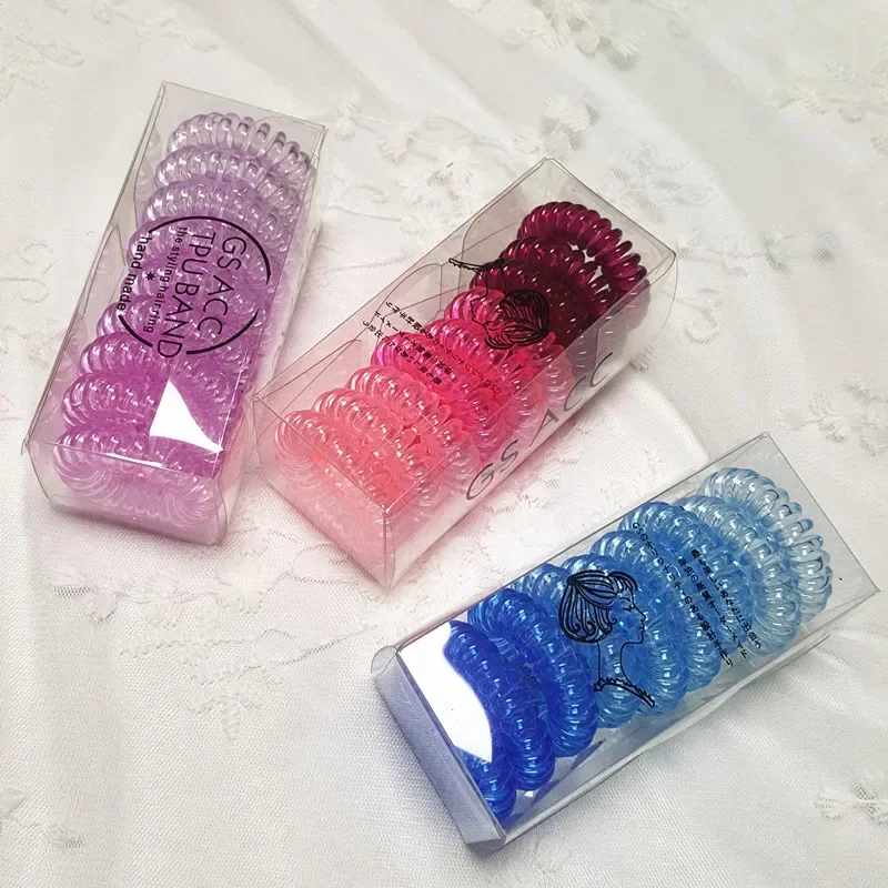Bandes de cheveux élastiques en fil de téléphone, bandes de caoutchouc transparentes, attaches de cheveux en spirale, accessoires pour femmes, filles et enfants, 3 pièces, 4 pièces, 5 pièces, 9/10 pièces par boîte 3