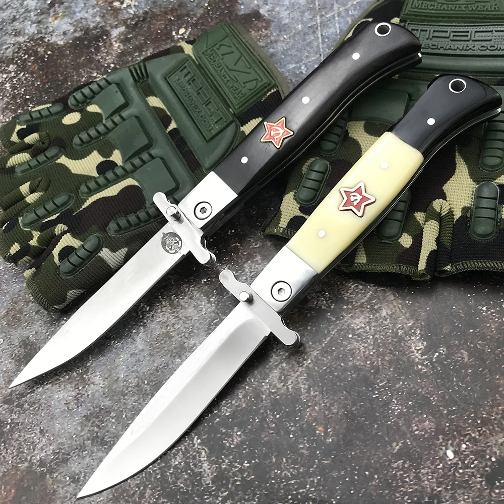 

Military Russia Finka NKVD Folding Knife 440C Blade Tactical Outdoor Hunting Survival Camp Knives with Sheath EDC Utility Tools