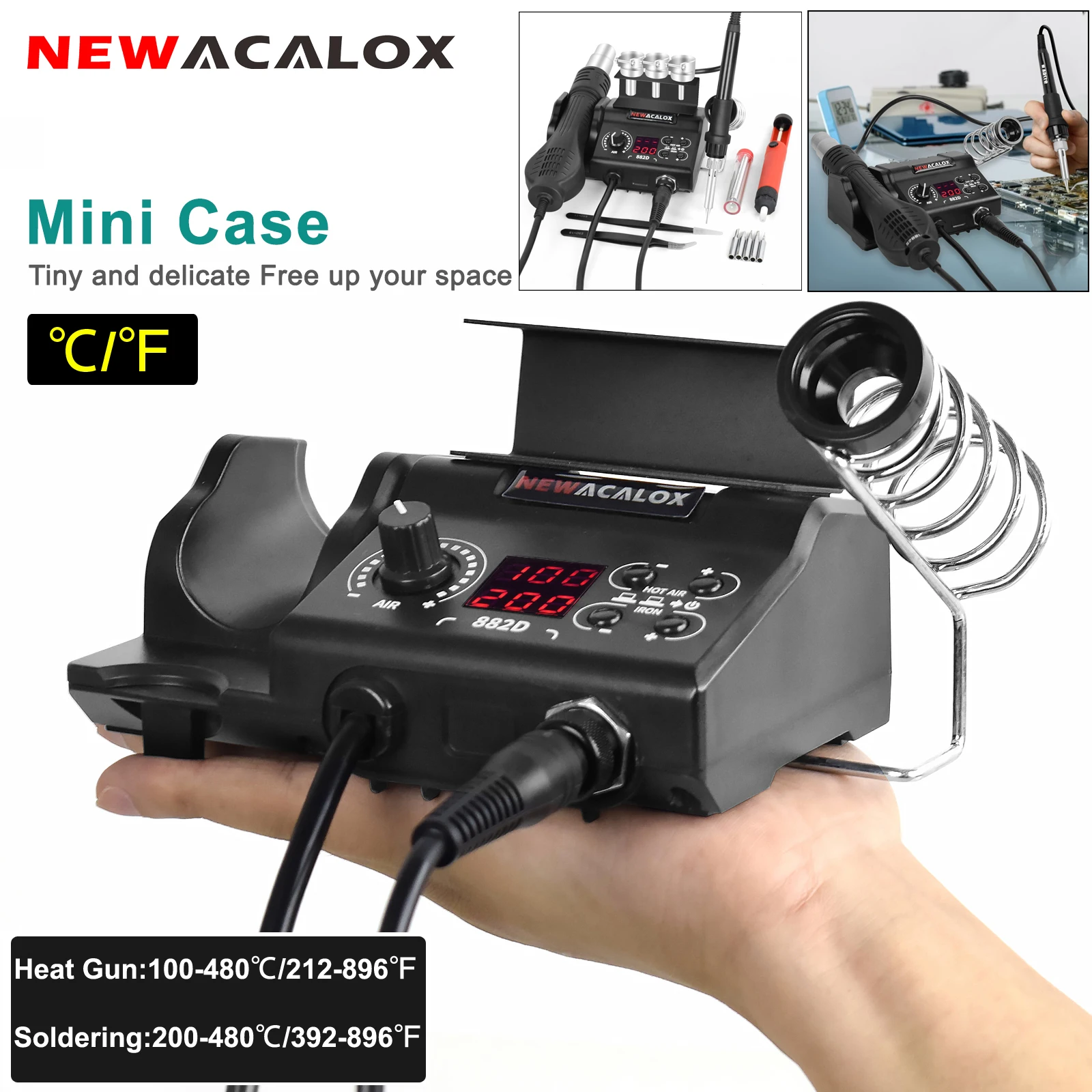 NEWACALOX °F/°C Display Mini Digital Soldering Station SMD Hot Air Rework Soldering Iron Station for Welding Repair Tool Kit
NEWACALOX °F/°C Display Mini Digital Soldering Station SMD Hot Air Rework Soldering Iron Station for Welding Repair Tool Kit