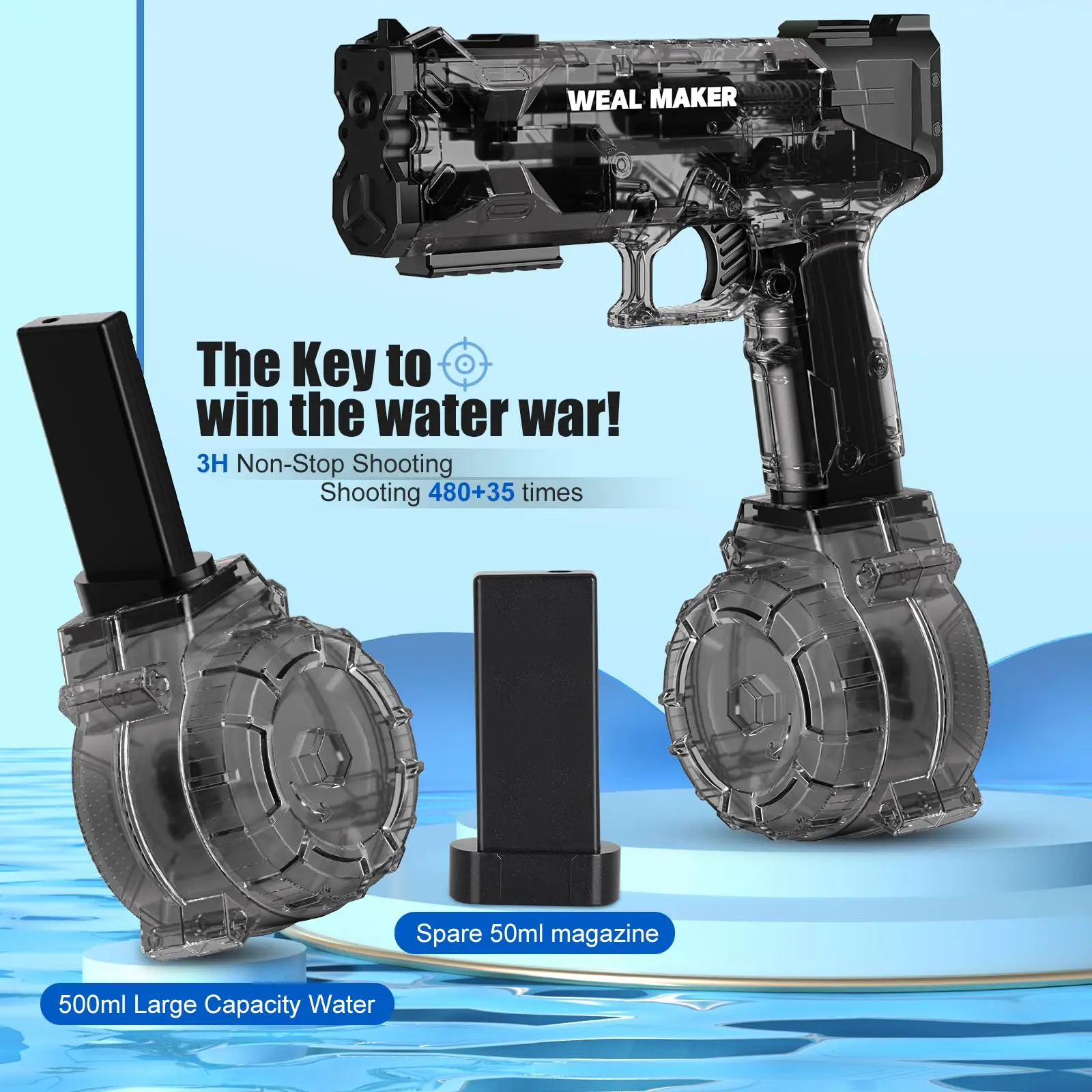 

Игрушечный Электрический водяной пистолет Strong Glock, полностью автоматический водяной пистолет для разбрызгивания, непрерывный бластер, летняя игрушка для бассейна для детей и взрослых