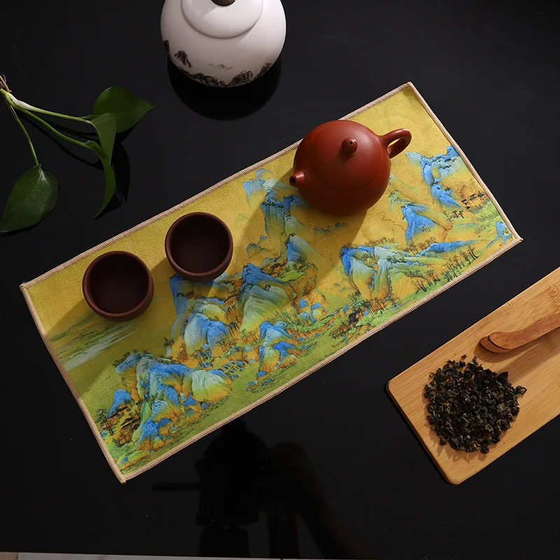 

Chinese Painted Thick Tea Towel Super Absorbent High-end Tea Set Accessories Table Mats Household Professional RagTea Napkin