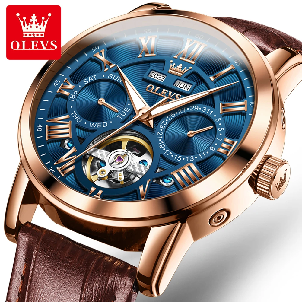 

OLEVS 6668 Fashion Mechanical Watch Gift Genuine Leather Watchband Round-dial