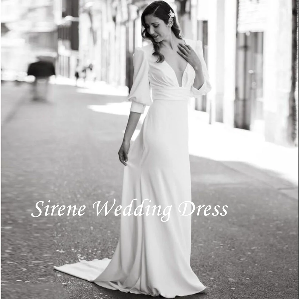 Sirene Elegant V-Neck Wedding Dresses For Women Long Puff Sleeves Bridal Gown A Line Sweep Train Robe De Mariée For Women
Sirene Elegant V-Neck Wedding Dresses For Women Long Puff Sleeves Bridal Gown A Line Sweep Train Robe De Mariée For Women