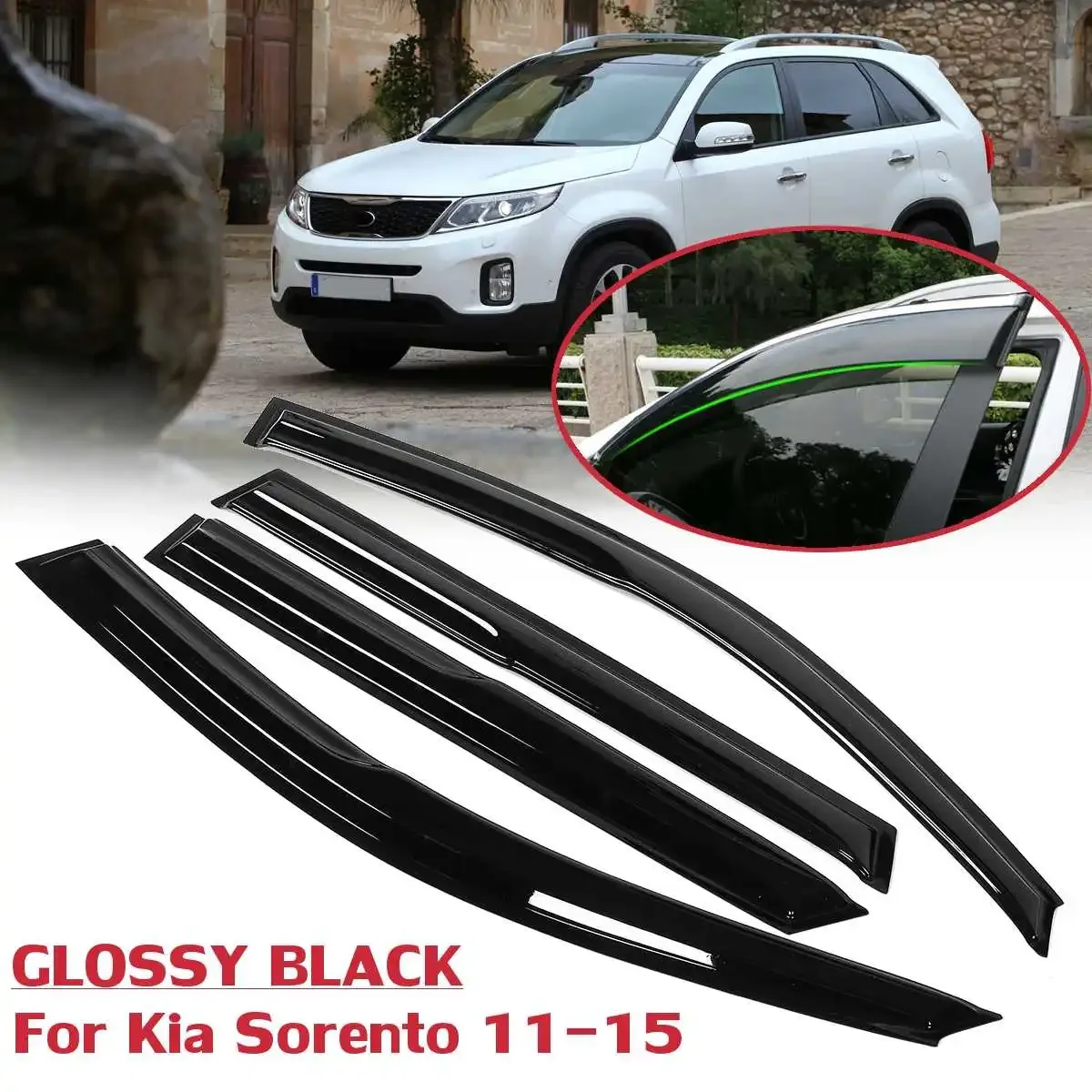 

4PCS For Kia Sorento 2011-2015 / 2015-2020 Side Window Visor Sun Rain Deflector Awnings Shelters Smoke Adhesive Trim Body Kit