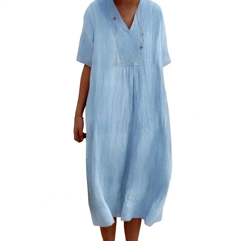 Spring Dress Elegant V Neck A-line Midi Dress for Women Solid Color Loose Pullover with Big Hem for Wear Dating Commuting Simple
Spring Dress Elegant V Neck A-line Midi Dress for Women Solid Color Loose Pullover with Big Hem for Wear Dating Commuting Simple