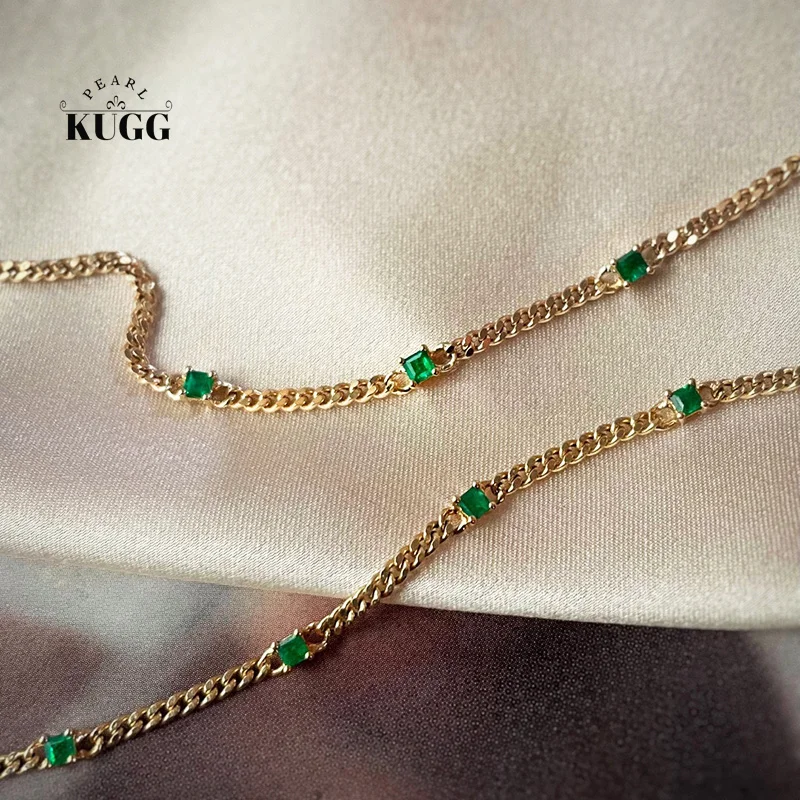 

KUGG 18K Yellow Gold Bracelet Fashion Shiny INS Style Real Natural Diamond or Emerald Bracelet for Women High Party Jewelry