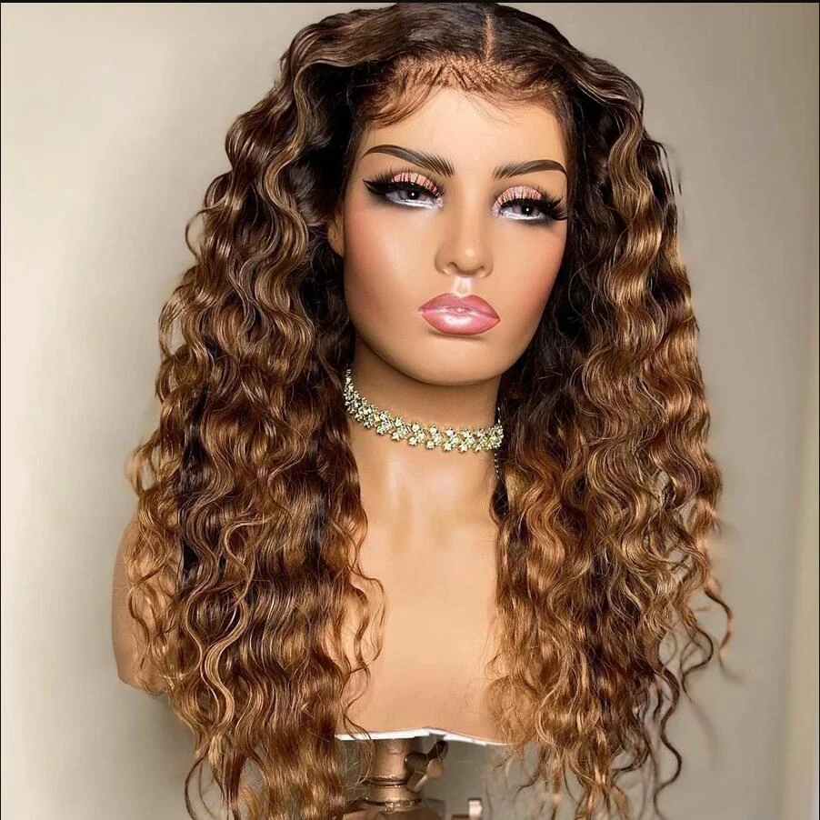 

Soft 26“ Long Ombre blonde Deep Wave Curly 180Density Lace Front Wig For Black Women Babyhair Preplucked Heat Resistant Glueless