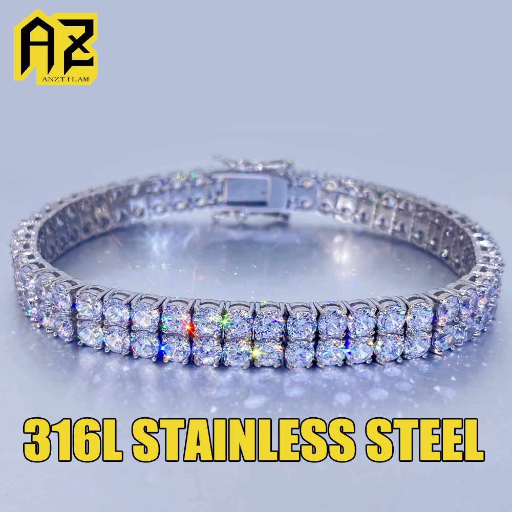 

2 Rows 316L Stainless Steel Tennis Chain Bracelets For Men Zircon Iced Out Bracelet Hand Chain Bangles Gothic Jewelry