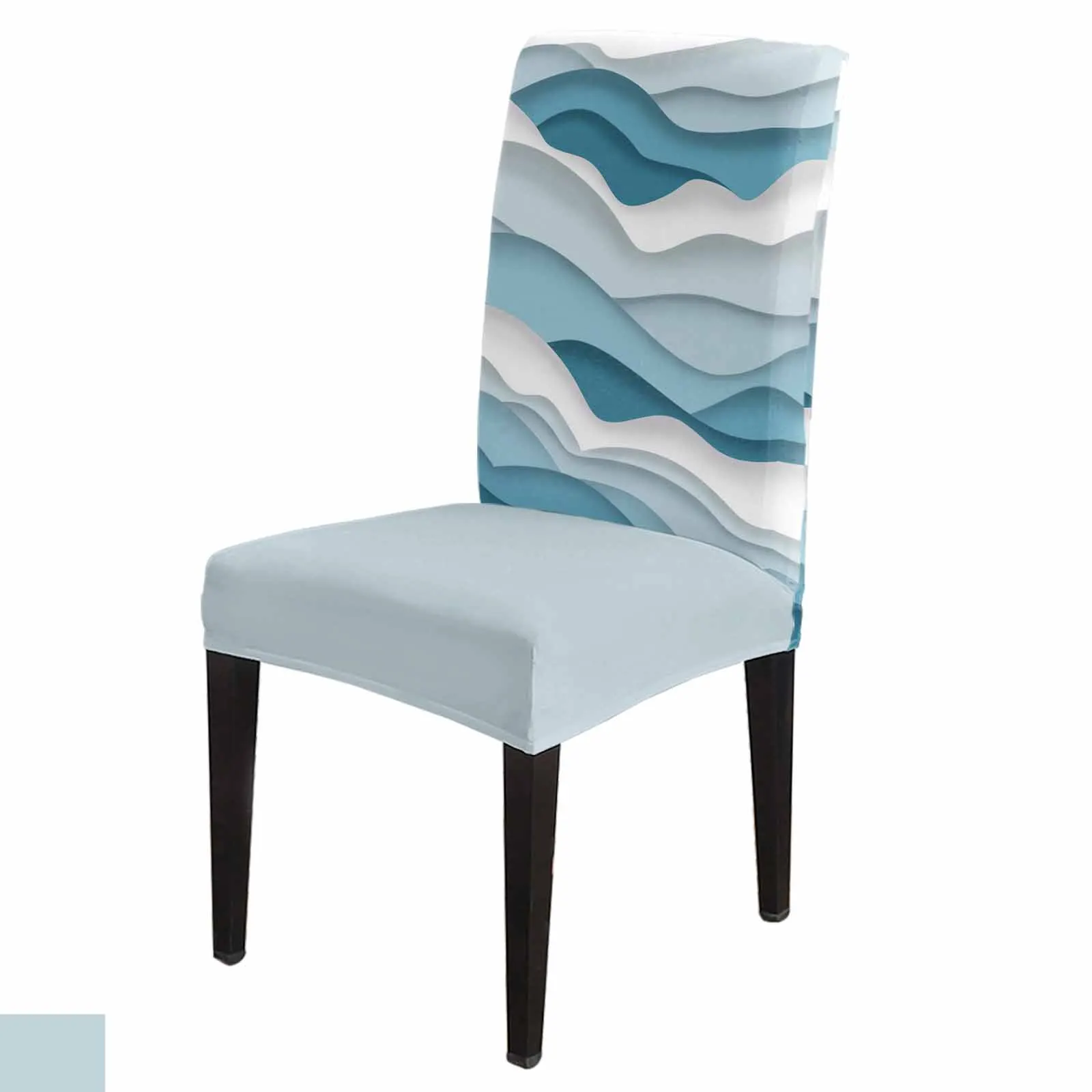

Ocean Waves Spray Blue Gradient Chair Cover Spandex Elastic Dining Chair Slipcover Wedding Banquet Hotel Stretchy Seat Cover