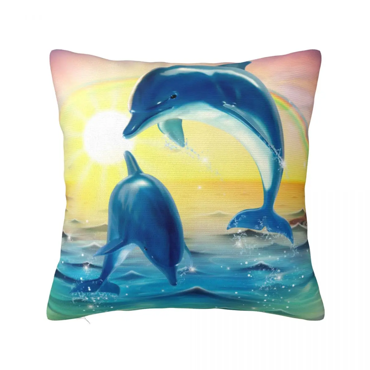 

Милые Квадратные наволочки в виде дельфина с узким горлом, солнечным небом, чехол из полиэстера, декоративная наволочка для дома